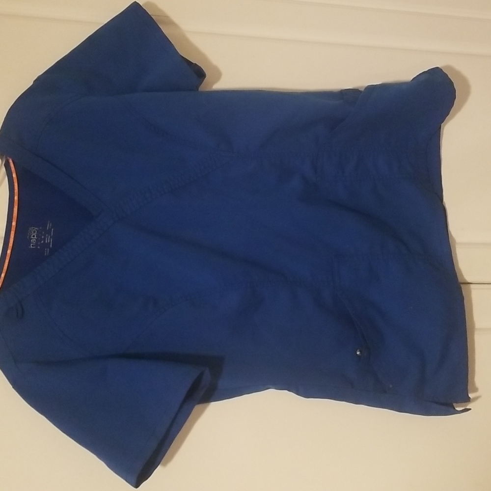 Scrub Top Blue Womens Size Medium Many Pockets